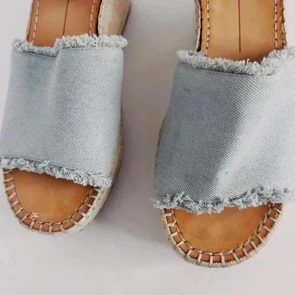 Dolce Vita Denim Platform Sandals Wedges Blue Cream Woven Women's Size 9.5 - Picture 4 of 12